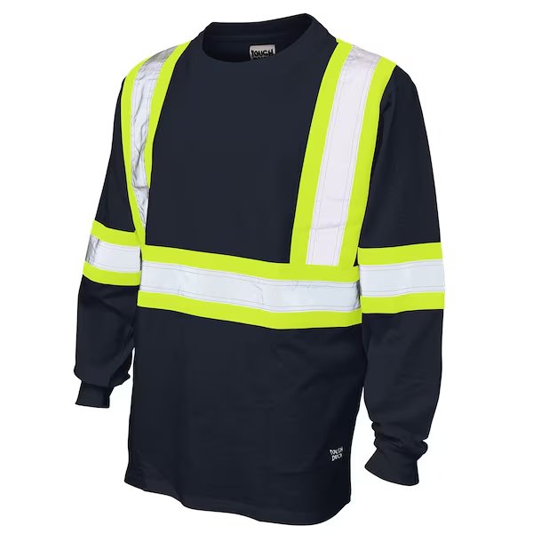 L/S Safety T-Shirt w/100pct. Cotton, Navy, TOUGH DUCK, Mfr# ST211