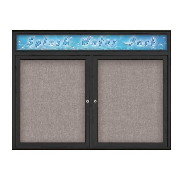 Double Door Radius Corkboard With Header, UNITED VISUAL PRODUCTS, Mfr# UV80125-BLACK-PEARL
