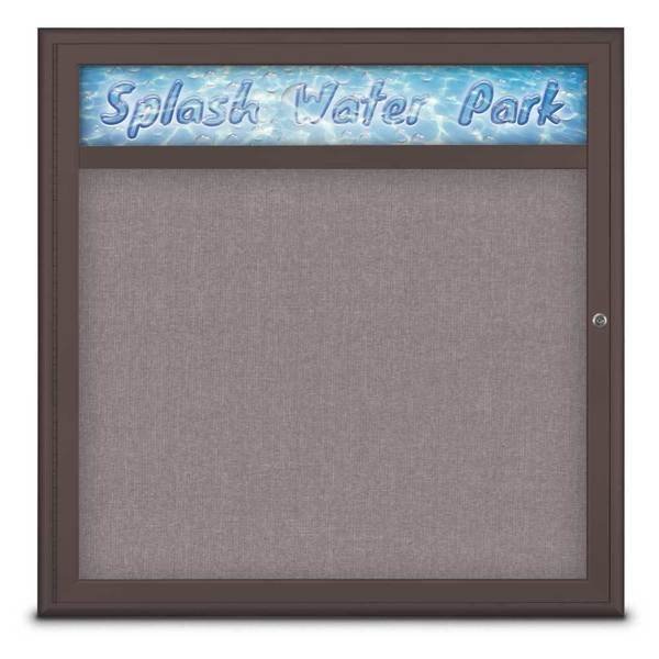 Single Door Radius Corkboard With Header, UNITED VISUAL PRODUCTS, Mfr# UV8012-BRONZE-SURF