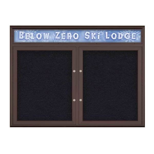 Double Door Radius Plus Corkboard, Header, UNITED VISUAL PRODUCTS, Mfr# UV8012PLUS5-BRONZE-RUBBER