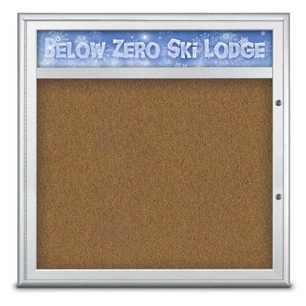 Single Door Radius Plus Corkboard, Hdr, 36, UNITED VISUAL PRODUCTS, Mfr# UV8012PLUS-SATIN-FORBO