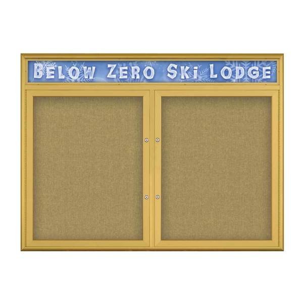 Double Door Radius Plus Corkboard With H, UNITED VISUAL PRODUCTS, Mfr# UV8013PLUS-GOLD-KEYLIME