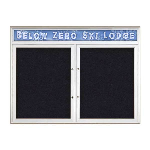 Double Door Radius Plus Corkboard, Header, UNITED VISUAL PRODUCTS, Mfr# UV8013PLUS-SATIN-RUBBER