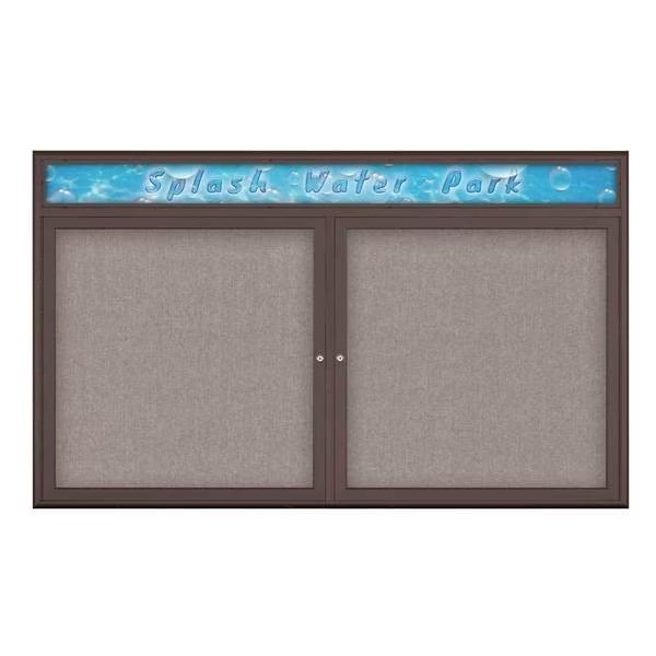 Double Door Radius Corkboard With Header, UNITED VISUAL PRODUCTS, Mfr# UV8014-BRONZE-PEARL