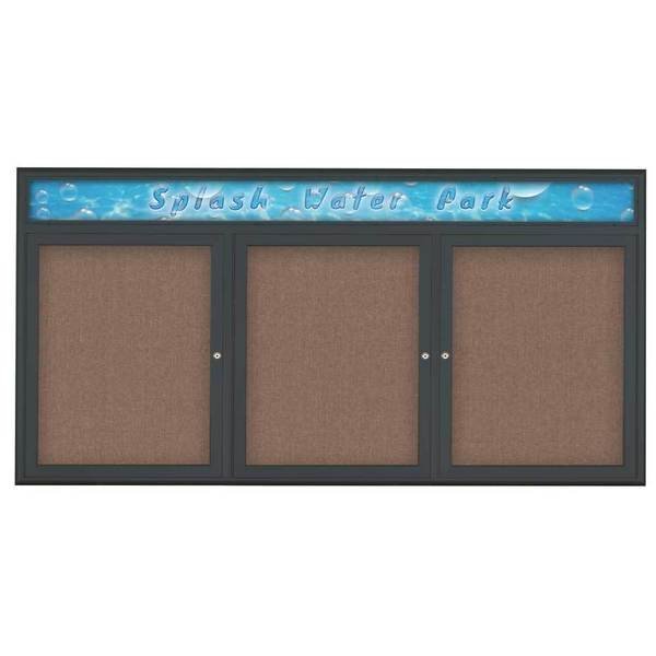 Triple Door Radius Corkboard With Header, UNITED VISUAL PRODUCTS, Mfr# UV8015-BLACK-PUMICE