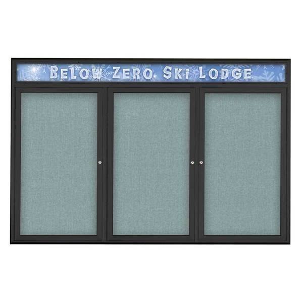 Triple Door Radius Plus Corkboard With H, UNITED VISUAL PRODUCTS, Mfr# UV8015PLUS5-BLACK-CLOUD