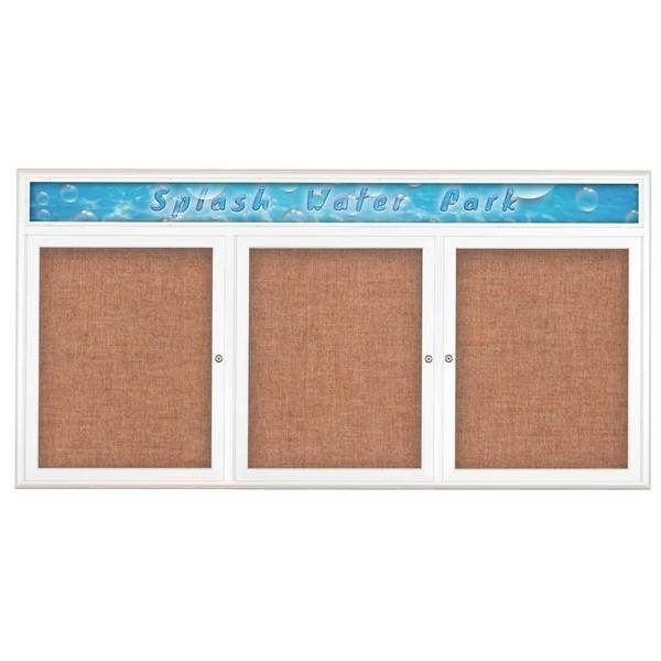 Triple Door Radius Corkboard With Header, UNITED VISUAL PRODUCTS, Mfr# UV8015-WHITE-CINNABA