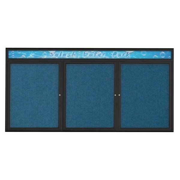 Triple Door Radius Corkboard With Header, UNITED VISUAL PRODUCTS, Mfr# UV8016-BLACK-ULTMAR