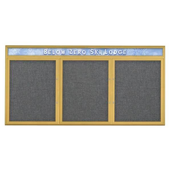 Triple Door Radius Plus Corkboard, Header, UNITED VISUAL PRODUCTS, Mfr# UV8016PLUS-GOLD-MEDGRY