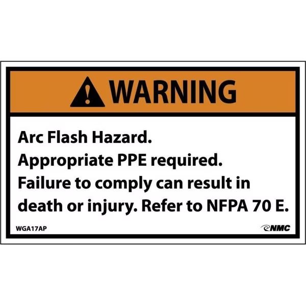 Warning Arc Flash Hazard Label, Pk5, WGA17AP, NMC, Mfr# WGA17AP