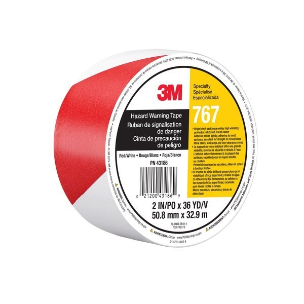 Hazard Warning Tape 767, Red/Wh, PK12, 3M, Mfr#: 767