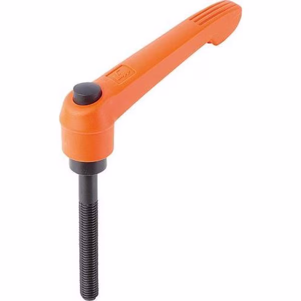 Adjustable Handle With Push Button, Size: 4, M12X90, Plastic Orange, Comp: Steel, Button: Black, KIPP, Mfr# K0269.72412X90