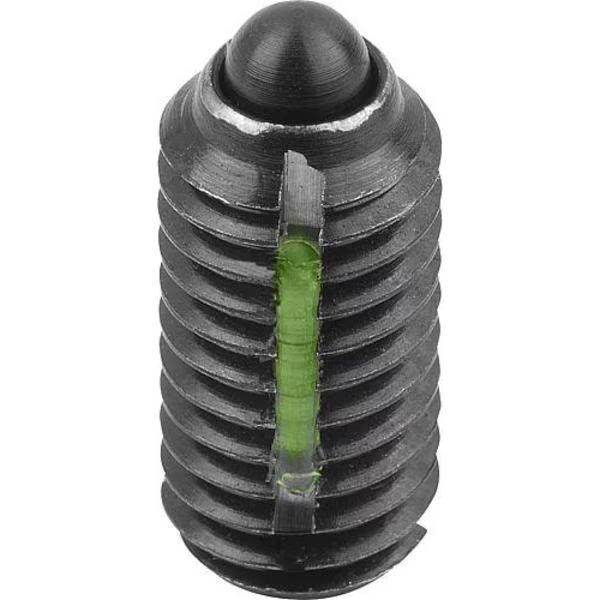 Spring Plunger Standard Spring Force, Long-Lok D=8-32 L=9, Steel, Comp: Pin Steel, Kipp, Mfr#: K0323.AE