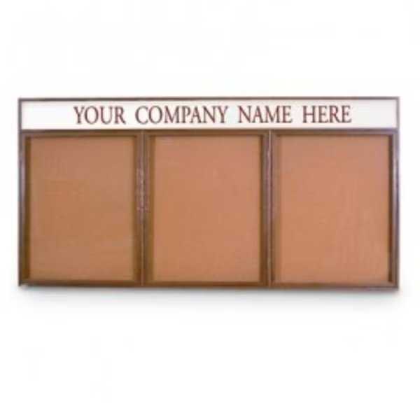 Triple Door Wood Enclosed Corkboard, Hdr, UNITED VISUAL PRODUCTS, Mfr# UV106HD