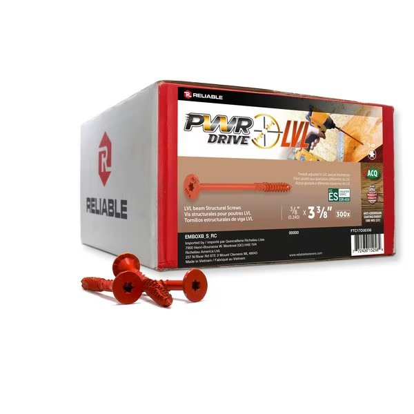 3/8-inch x 3 3/8-inch LVL Torx Star Drive LVL Beams Screws, 300PK, Pwr Drive, Mfr#: FTC17O38338