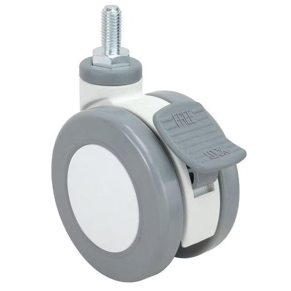 Contemporary Medical Caster, Swivel with Brake, with Threaded Stem, Gray, White, Richelieu Hardware, Mfr#: F47043