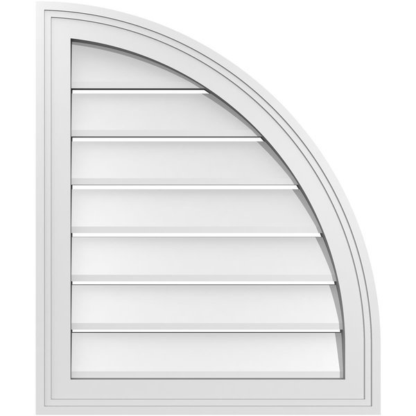 Quarter Round Top Right Surface Mount PVC Gable Vent w/ 2"W x 2"P Brickmould Sill Frame, 20"W x 24"H, Ekena Millwork, Mfr#: GVPQR20X2403SF