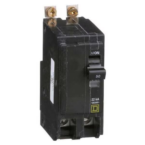 Miniature Circuit Breaker, QOB Series, 50A, 2 Pole, 120/240V AC, 22kA at 120/240V AC, Square D, Mfr#: QOB250VH