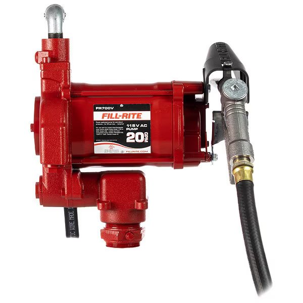 Fuel Transfer Pump, 115V AC, 20 gpm Max. Flow Rate , 1/3 HP, Cast Iron, 1-1/4 in MNPT Inlet, Fill-Rite, Mfr#: FR700V