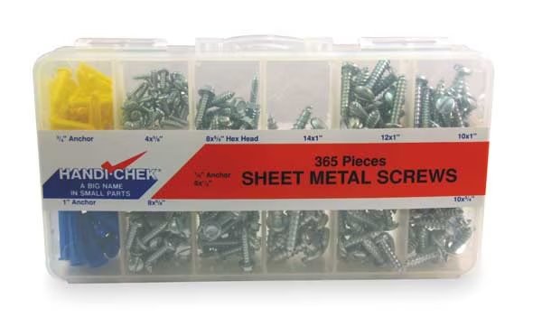 Sheet Metal Screw Asst, Pan, Zinc, 365 PC, Itw Bee Leitzke, Mfr#: WWG-DISP-SCREW365