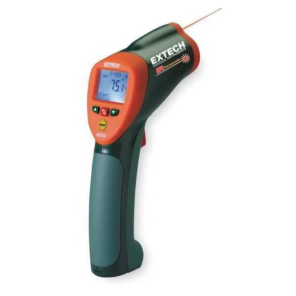 Infrared Thermometer, Backlit LCD, -58 Degrees  to 1832 Degrees F, Single Dot Laser Sighting, Extech, Mfr#: 42545-NIST