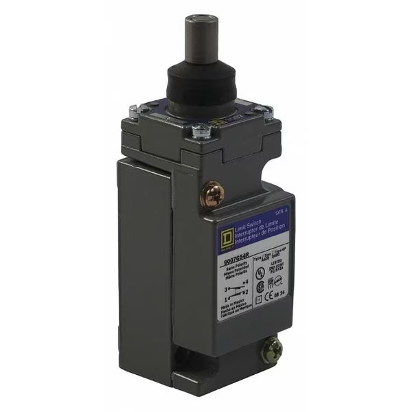 Heavy Duty Limit Switch, Plunger, 1NC/1NO, 10A @ 600V AC, Actuator Location: Top, Telemecanique Sensors, Mfr#: 9007C54R