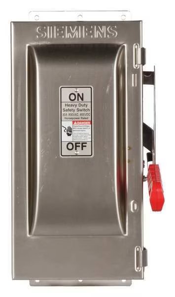 Fusible Safety Switch, Heavy Duty, 600V AC/DC, 3PST, 30 A, NEMA 4, 4X, Siemens, Mfr#: HF261S