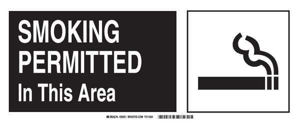 Smoking Area Sign, 7 in Height, 17 in Width, Fiberglass, Rectangle, English, Brady, Mfr#: 36451