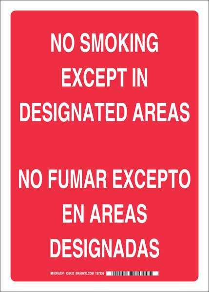 Smoking Sign, 10 in Height, 14 in Width, Aluminum, Rectangle, English, Spanish, BRADY, Mfr# 38423