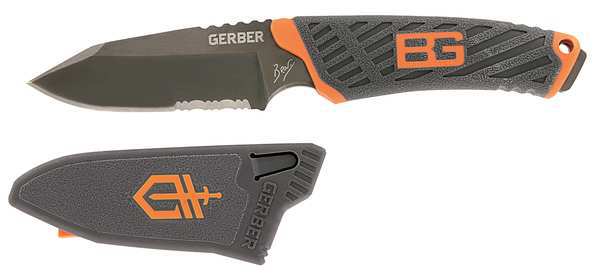 Fixed Blade, Serrated, 7-7/8 In, Orange/Blk