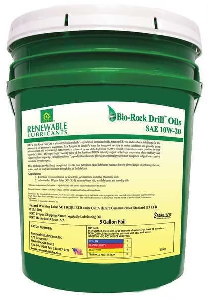 Biodegradable Rock Drill Oil, 10W-20, 5 gal., Renewable Lubricants, Mfr#: 83004