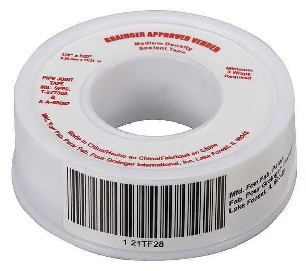 Thread Sealant Tape, 1/4 in W x 43 ft L, 4 mil Thick, White, 1 Pk, EnjoyTool Select, Mfr#: 21TF28