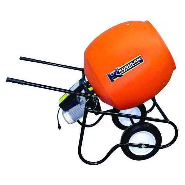 6 cu ft Wheelbarrow Concrete Mixer, Polyethylene Drum, 115V, 3/4 HP, Telescoping Handle, Kushlan Products, Mfr#: 600DD