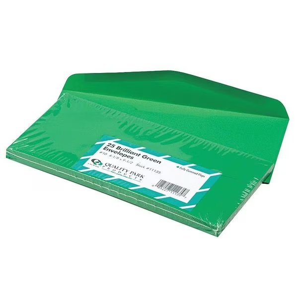 Invitation Envelope, Green, Paper, PK25, QUALITY PARK, Mfr# QUA11135
