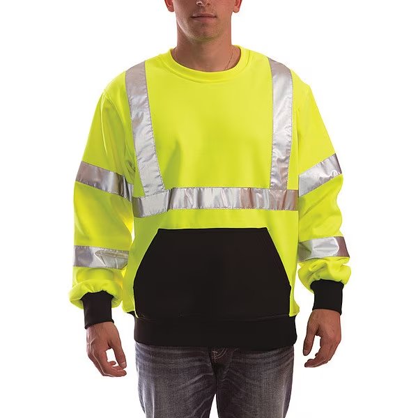 Job Sight Hi-Vis Crew Sweatshirt, Class 3, Lime, 2XL, TINGLEY, Mfr# S78022
