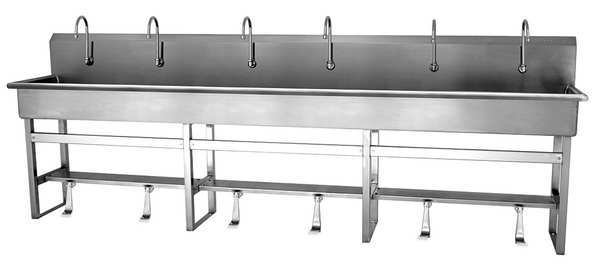 Floor Mount, 6 Hole, Single Foot Pedal, Stainless, Wash Station, SANI-LAV, Mfr# 512F1