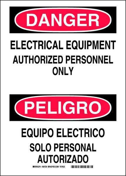 Safety Sign, 10 in Height, 14 in Width, Plastic, Rectangle, English, Spanish, Brady, Mfr#: 38729
