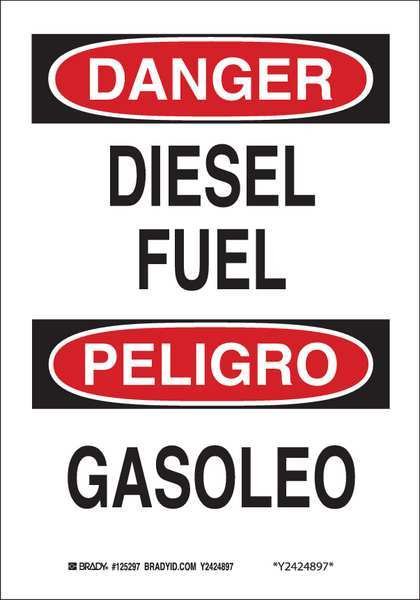 Safety Sign, 14 in H, 10 in W, Plastic, Rectangle, English, Spanish, 39071, Brady, Mfr#: 39071