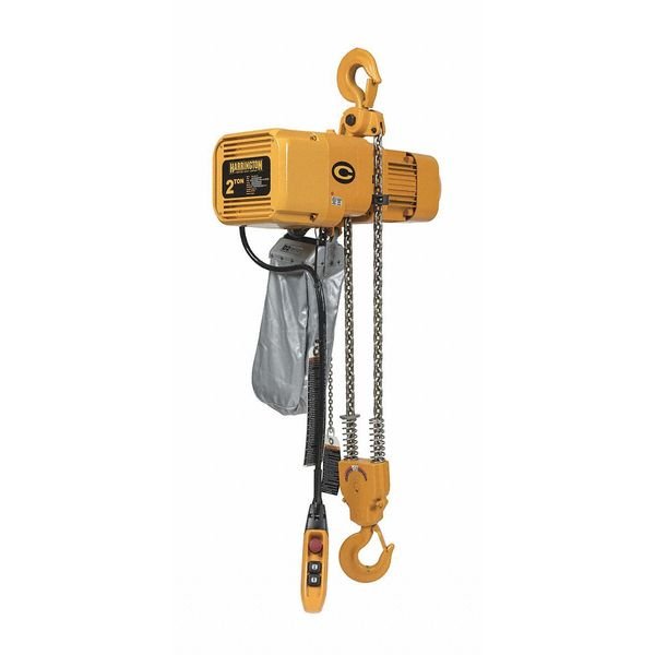 Electric Chain Hoist, 4,000 lb, 15 ft, Hook Mounted - No Trolley, 230V, Yellow, Harrington, Mfr#: NER020CD-15 / 230V