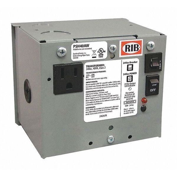 Enclosed Single Power Supply, 40VA, RIB, Mfr# PSH40AW