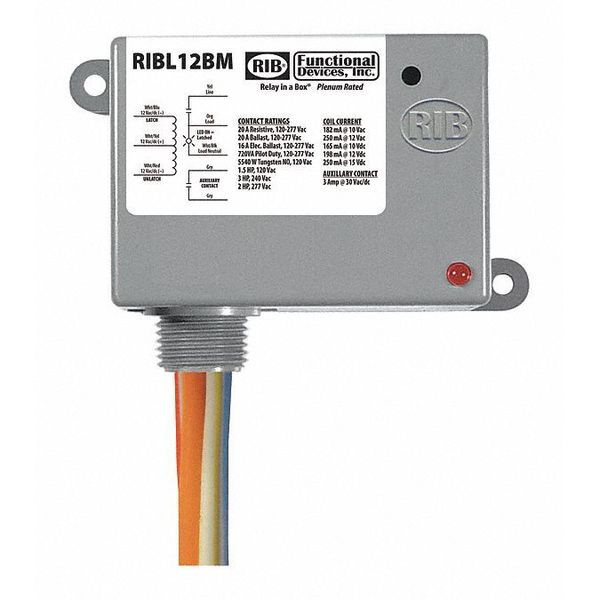 Enclosed Mech Latching Relay, 20A, SPST, Functional Devices-Rib, Mfr#: RIBL12BM