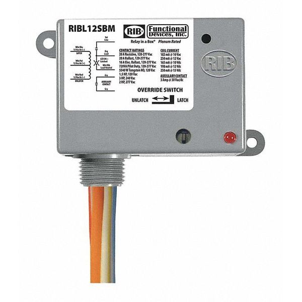 Enclosed Mech Latch Relay, 20A, Functional Devices-Rib, Mfr#: RIBL12SBM