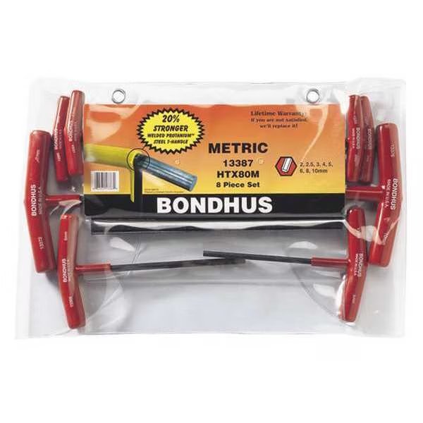 8 Piece Metric T-Shape Hex Key Set, 13387, BONDHUS, Mfr# 13387