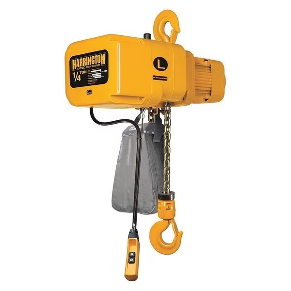 Electric Chain Hoist, 500 lb, 15 ft, Hook Mounted - No Trolley, Yellow, HARRINGTON, Mfr# NER003S-15