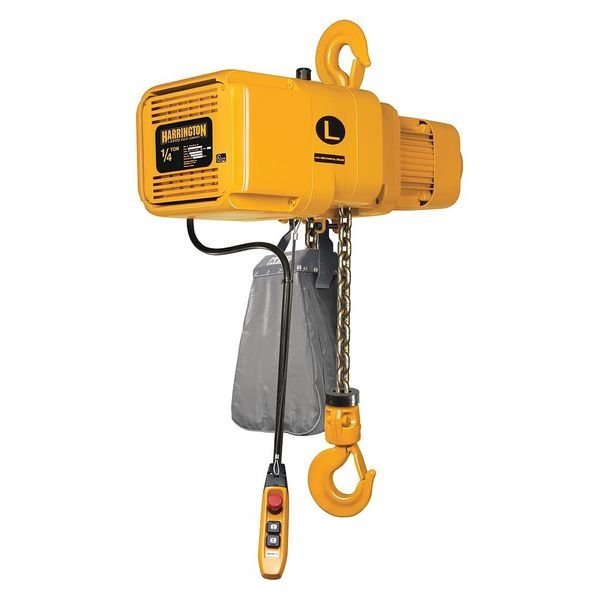 Electric Chain Hoist, 500 lb, 15 ft, Hook Mounted - No Trolley, 460V, Yellow, Harrington, Mfr#: NER003HD-15 / 460v