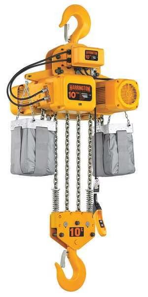Electric Chain Hoist, 20,000 lb, 10 ft, Hook Mounted - No Trolley, Yellow, HARRINGTON, Mfr# NER100S-10