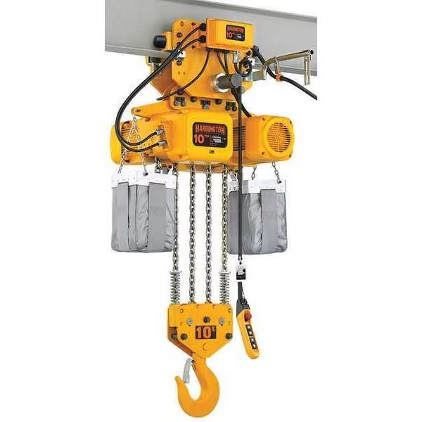Electric Chain Hoist, 20,000 lb, 10 ft, Motorized Trolley, HARRINGTON, Mfr# NERM100LD-L-10 / 460v