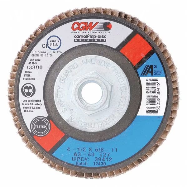 Flap Disc, 4.5x7/8, T27, A3, Reg, 60G, CGW ABRASIVES, Mfr# 39404