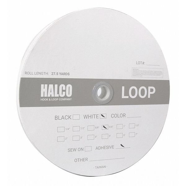 Reclosable Fastener, Rubber Adhesive, 27.5 yds, 3/4 in Wd, White, HALCO USA, Mfr# AWL34