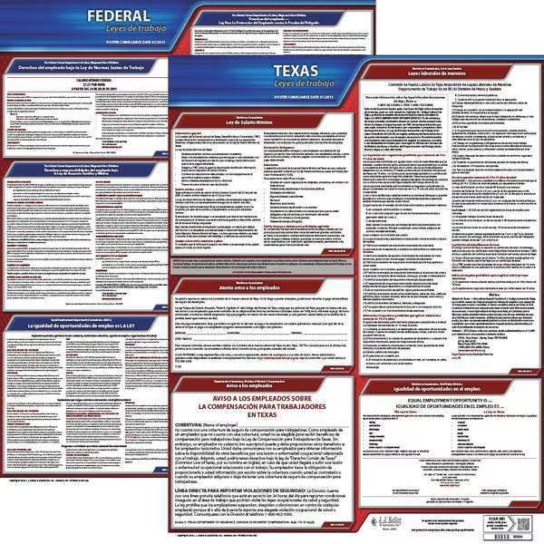 Labor Law Poster, STA, TX, SP, 26Wx20inH, 1yr, Jj Keller, Mfr#: 200-TX-1